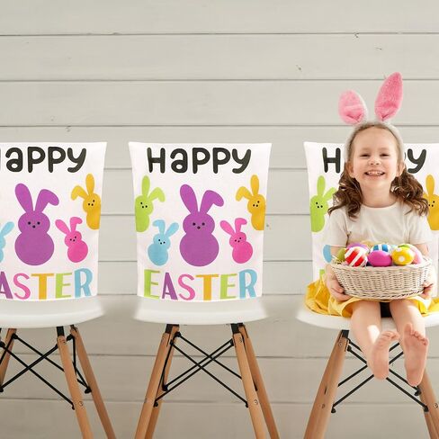 Whaline 4Pcs Happy Easter Chair Covers Cute Cartoon Bunny Pattern Seat Cover Washable Colorful Rabbit Dinning Chair Slipcovers Protector for Spring Holiday Home Kitchen Decor in Saudi Arabia