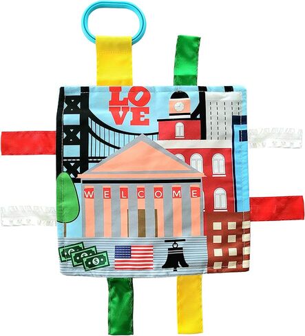 Baby Jack & Co 8x8" Learning Lovey Philadelphia Pennsylvania Tag Toys for Babies - Baby Crinkle Toys - Soft & Safe - Learn USA Cities and Shapes - Ideal Baby Toy & Gift BPA Free w/ Stroller Clip in Kuwait