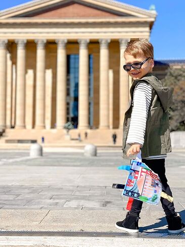 Baby Jack & Co 8x8" Learning Lovey Philadelphia Pennsylvania Tag Toys for Babies - Baby Crinkle Toys - Soft & Safe - Learn USA Cities and Shapes - Ideal Baby Toy & Gift BPA Free w/ Stroller Clip in Kuwait