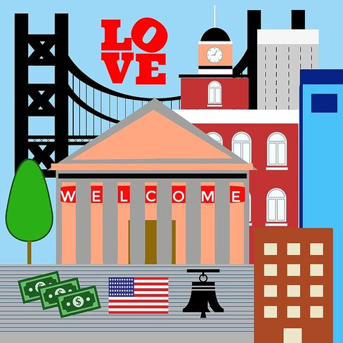 Baby Jack & Co 8x8" Learning Lovey Philadelphia Pennsylvania Tag Toys for Babies - Baby Crinkle Toys - Soft & Safe - Learn USA Cities and Shapes - Ideal Baby Toy & Gift BPA Free w/ Stroller Clip in Kuwait