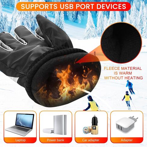 USB Heated Gloves for Men Women, Electric Heated Gloves Ski Gloves Motorcycle Gloves Hand Warmer Temperature Adjustable Windproof Waterproof Laptop Gloves for Camping Fishing Hiking (XL-Black) in Kuwait