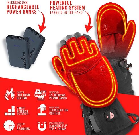 ActionHeat 5V Women's Battery Heated Glomitts – 2-in-1 Mitten Plus Winter Gloves– Battery Operated Gloves – Up to 3.5 Hours Power in Saudi Arabia