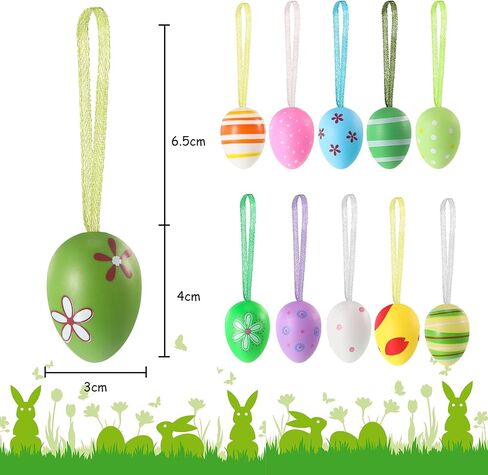36 Pieces Easter Eggs Hanging Ornaments Colorful Easter Eggs Plastic Hanging Mini Tree Ornaments for Crafts Easter Decorations Hand Painted Decorative Hanging Ornaments with Various Style Stripes Dots in Saudi Arabia