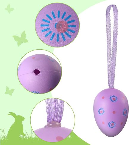 36 Pieces Easter Eggs Hanging Ornaments Colorful Easter Eggs Plastic Hanging Mini Tree Ornaments for Crafts Easter Decorations Hand Painted Decorative Hanging Ornaments with Various Style Stripes Dots in Saudi Arabia