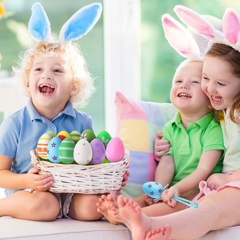 36 Pieces Easter Eggs Hanging Ornaments Colorful Easter Eggs Plastic Hanging Mini Tree Ornaments for Crafts Easter Decorations Hand Painted Decorative Hanging Ornaments with Various Style Stripes Dots in Saudi Arabia