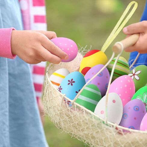 36 Pieces Easter Eggs Hanging Ornaments Colorful Easter Eggs Plastic Hanging Mini Tree Ornaments for Crafts Easter Decorations Hand Painted Decorative Hanging Ornaments with Various Style Stripes Dots in Saudi Arabia
