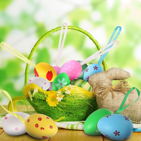 36 Pieces Easter Eggs Hanging Ornaments Colorful Easter Eggs Plastic Hanging Mini Tree Ornaments for Crafts Easter Decorations Hand Painted Decorative Hanging Ornaments with Various Style Stripes Dots in Saudi Arabia