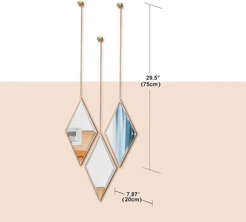 Ytwmzzz Mirror Wall Decor, Gold,Hanging Mirror, Decorative Mirror, Diamond Shaped Modern Aesthetic Mirror Art for Bedroom Living Room Home Entryway Decor, 3 PCS in Saudi Arabia