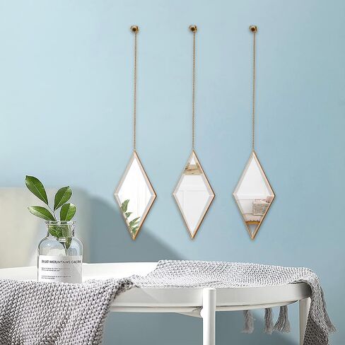 Ytwmzzz Mirror Wall Decor, Gold,Hanging Mirror, Decorative Mirror, Diamond Shaped Modern Aesthetic Mirror Art for Bedroom Living Room Home Entryway Decor, 3 PCS in Saudi Arabia