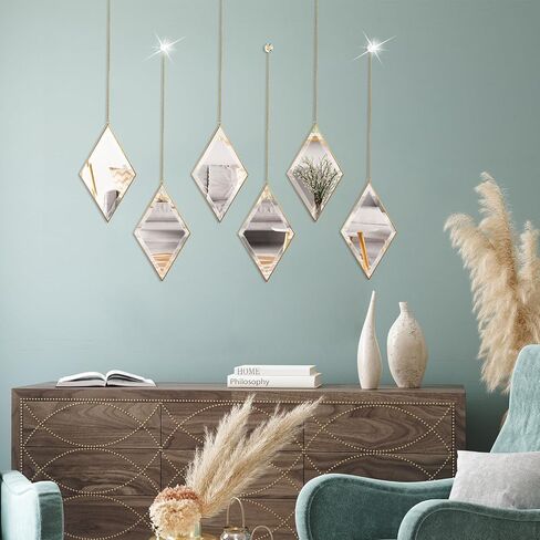 Ytwmzzz Mirror Wall Decor, Gold,Hanging Mirror, Decorative Mirror, Diamond Shaped Modern Aesthetic Mirror Art for Bedroom Living Room Home Entryway Decor, 3 PCS in Saudi Arabia