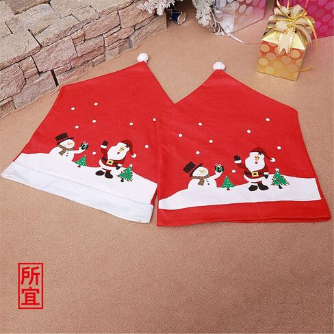 4Pcs Christmas Chair Cover Santa Hat Dining Chair Slipcovers Xmas Chair Back Covers Red Santa Clause and Snowman Chair Covers for Dining Room Holiday Festival in Kuwait