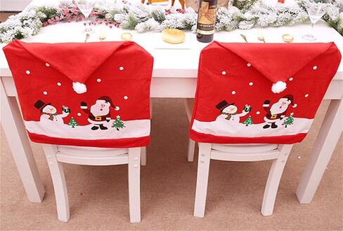 4Pcs Christmas Chair Cover Santa Hat Dining Chair Slipcovers Xmas Chair Back Covers Red Santa Clause and Snowman Chair Covers for Dining Room Holiday Festival in Kuwait