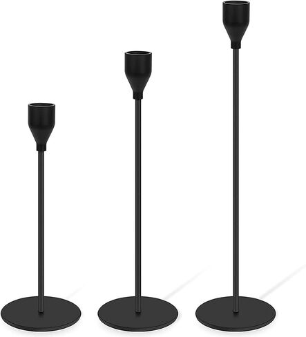 H-Tesco Set of 3 Matte Black Candle Holders for Taper Candles, Modern Decorative Candlestick Holder for Table, Centerpiece for Wedding, Dinning, Party, Fits Thick&Led Candles in Saudi Arabia