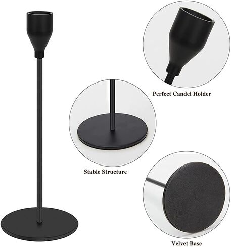 H-Tesco Set of 3 Matte Black Candle Holders for Taper Candles, Modern Decorative Candlestick Holder for Table, Centerpiece for Wedding, Dinning, Party, Fits Thick&Led Candles in Saudi Arabia