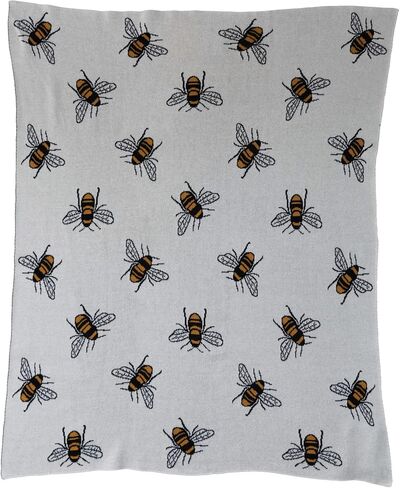 Creative Co-Op Cotton Knit Baby Blanket with Bees, Multicolor Throws, 40" L x 32" W x 0" H in Saudi Arabia