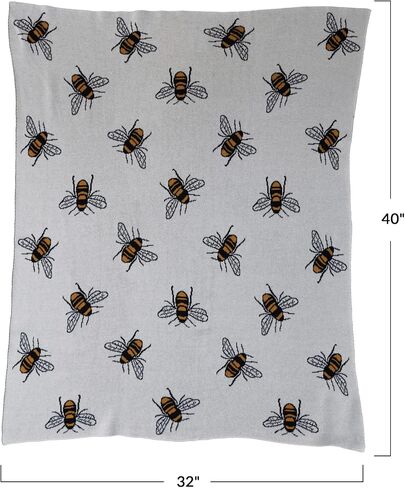 Creative Co-Op Cotton Knit Baby Blanket with Bees, Multicolor Throws, 40" L x 32" W x 0" H in Saudi Arabia