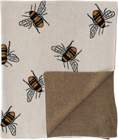 Creative Co-Op Cotton Knit Baby Blanket with Bees, Multicolor Throws, 40" L x 32" W x 0" H in Saudi Arabia