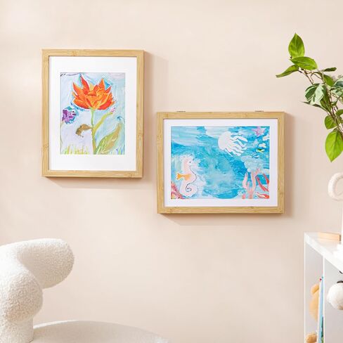 مجموعة إطارات فنية للأطفال eletecpro 11x14 مكونة من قطعتين مع غطاء زجاجي، عرض عمل فني 9x12 و8x10 مع حصيرة أو 11x15 بدون حصيرة، إطار صورة عمل فني قابل للتغيير مع تخزين للجدار والطاولة، أسود in Kuwait