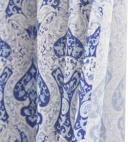 jinchan Curtains for Bedroom, Light Filtering 96 Inch Length 2 Panels Set, Baroque Style Linen Blend Drapes Living Room, Vintage Damask Window Treatments, Grommet Top Blue on Flax, W52 X L96 in Kuwait