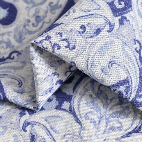 jinchan Curtains for Bedroom, Light Filtering 96 Inch Length 2 Panels Set, Baroque Style Linen Blend Drapes Living Room, Vintage Damask Window Treatments, Grommet Top Blue on Flax, W52 X L96 in Kuwait