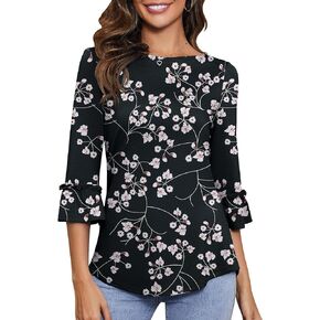 Kistore Womens Tops Dressy Casual 3/4 Length Bell Sleeve Shirts Boat Neck Tunic Blouses