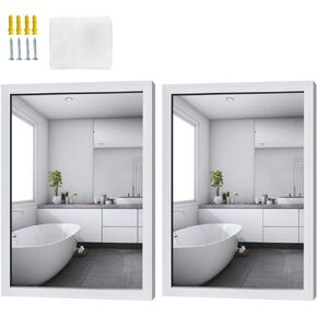 Schliersee 2 Packs Wall Bathroom Mirror 18x24 inch, Hanging Rectangular White Mirrors for Bathroom, Living Room, Bedroom