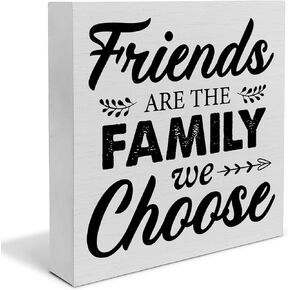 ريفي الصداقة اقتباس صندوق خشبي علامة ديكور مكتب، الأصدقاء هم الأسرة نختار كتلة الخشب علامة المنزل سطح الطاولة الجرف مكتب الديكور، 5 × 5 بوصة in Kuwait