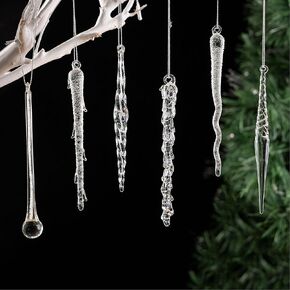 Glass Icicle Ornaments Handmade for Christmas Tree- Set of 36 pcs Crystal Ornament Xmas Tree Hanging Icicle Winter Decoration for New Year Wdeeing Party -5.9" in Kuwait
