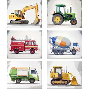 Watercolor Trucks Poster – Set of 6 ( 8x10 inch ) – Boys Room Decor, Nursery Wall Decor, Posters for Boys Room Kids Bedroom Toddlers Playroom Nursery Kindergarten Wall Art Set, Farmhouse style Boys in Saudi Arabia