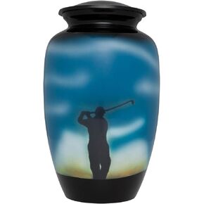 جرة حرق جثث الجولف - جولة مسائية ملونة مطلية بشكل جميل من الجولف هي تذكارية مثالية للاعب الجولف المحبوب - جرة جنازة عالية الجودة من الألومنيوم - جرة دفن كبيرة للرماد البشري مقاس البالغين in Kuwait