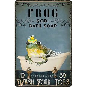 EYSL لوحة معدنية عتيقة على شكل ضفدع صابون حمام يغسل أصابع قدميك، لوحة معدنية قديمة من القصدير، هدية لتزيين الحائط، هدية للحمام، ومطعم المزرعة، وغرفة النوم، والمقهى، والمدرسة، مقاس 6 × 8 بوصة in Kuwait