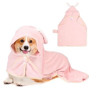 Dog Pets Bathrobe, Soft Breathable Super Absorbent Dog Robes Drying Dogs Bath Robe After Small Medium Pet Dog Bath Beach Pool (Pink Rabbit, M) in Kuwait