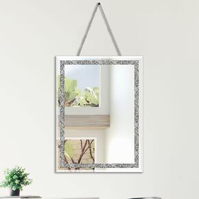 BOMINICA مرآة حائط مستطيلة من الكريستال الماسي مع مرآة بسلسلة من الفولاذ المقاوم للصدأ لغرفة النوم وغرفة المعيشة والممر، 30.48 سم × 40.64 سم in Kuwait