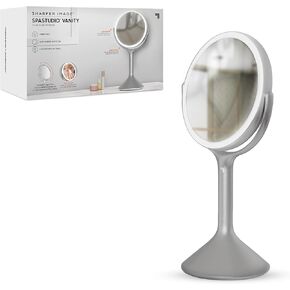 مرآة تجميل Sharper Image® SpaStudio™ مقاس 9 بوصات - مكبر صوت مدمج، صوت بلوتوث لاسلكي، عناصر تحكم في السطوع تعمل باللمس، حلقة إضاءة هالة LED قابلة للتعتيم، تكبير 10X و5X، غلاف مكياج تجميلي in Kuwait