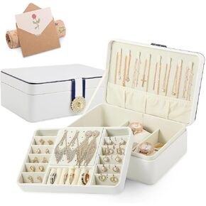 2 layer Jewelry Boxes,Jewelry Organizer,Women Necklace Organizer, Earring Organizer, Ring Organizer, Watch Organizer, Bracelet Organize,Organizer with Wrapping paper and cards (blue)
