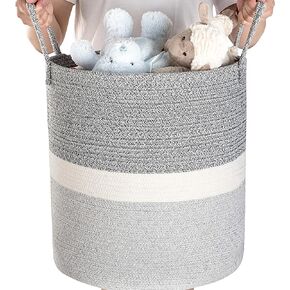 سلة تخزين كبيرة منسوجة لبطانية غرفة المعيشة أو ملابس الغسيل أو ألعاب الأطفال - سلة من الحبال القطنية المزخرفة - صناديق تخزين غرفة اللعب - سلال مستديرة طويلة للتنظيم مقاس 40.64 سم عمقًا × 45.72 سم ارتفاعًا in Kuwait