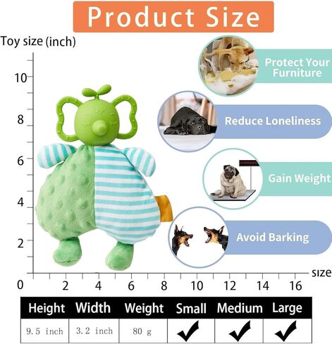 ألعاب Yawggy القطيفة للكلاب مع جرس بالداخل، ألعاب تصدر صوتًا للجرو الكبير والمتوسط ​​الصغير، ألعاب مضغ للحيوانات الأليفة، رأس مطاطي تفاعلي متين لتقليل الملل (أخضر) in Kuwait