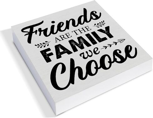 ريفي الصداقة اقتباس صندوق خشبي علامة ديكور مكتب، الأصدقاء هم الأسرة نختار كتلة الخشب علامة المنزل سطح الطاولة الجرف مكتب الديكور، 5 × 5 بوصة in Kuwait