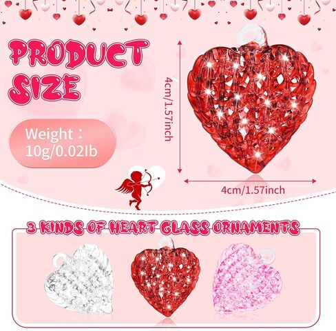 30 قطعة من زخارف القلب الزجاجية لعيد الحب على شكل قلب، زخارف زجاجية شفافة على شكل قلب، زخارف زجاجية معلقة لتزيين عيد الحب، حفلة عطلة in Kuwait