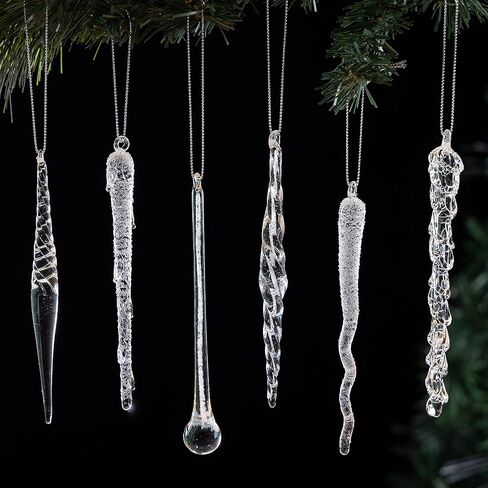 Christmas Glass Handmade Icicles Ornaments Set of 36 Pieces 5.9" /15 cm Mouth Blown Tree Decorations Hanging Assorted Xmas Festival Holiday Wedding Party Home Garden Pack Piece of 36 in Kuwait