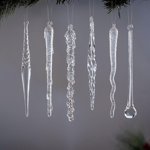Christmas Glass Handmade Icicles Ornaments Set of 36 Pieces 5.9" /15 cm Mouth Blown Tree Decorations Hanging Assorted Xmas Festival Holiday Wedding Party Home Garden Pack Piece of 36 in Kuwait
