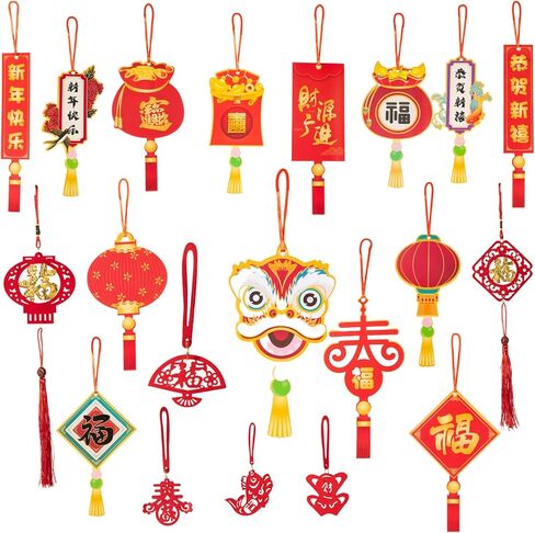 60 قطعة من زينة السنة الصينية لونا من جيامويج، قلادة صينية حمراء تقليدية للتعليق على شكل ارنب لعيد الربيع ورأس السنة الجديدة للمنزل والمكتب ولوازم السيارات in Kuwait