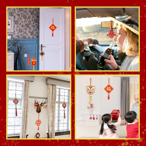 60 قطعة من زينة السنة الصينية لونا من جيامويج، قلادة صينية حمراء تقليدية للتعليق على شكل ارنب لعيد الربيع ورأس السنة الجديدة للمنزل والمكتب ولوازم السيارات in Kuwait