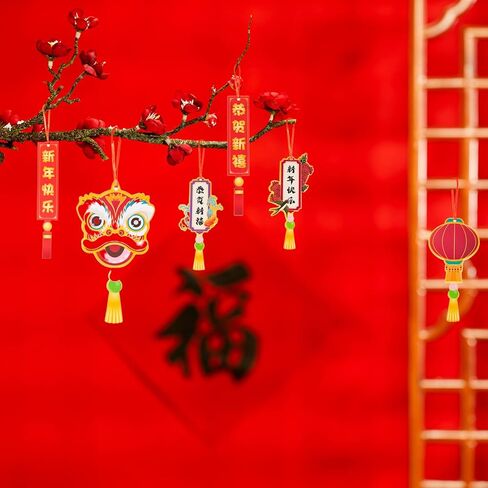 60 قطعة من زينة السنة الصينية لونا من جيامويج، قلادة صينية حمراء تقليدية للتعليق على شكل ارنب لعيد الربيع ورأس السنة الجديدة للمنزل والمكتب ولوازم السيارات in Kuwait