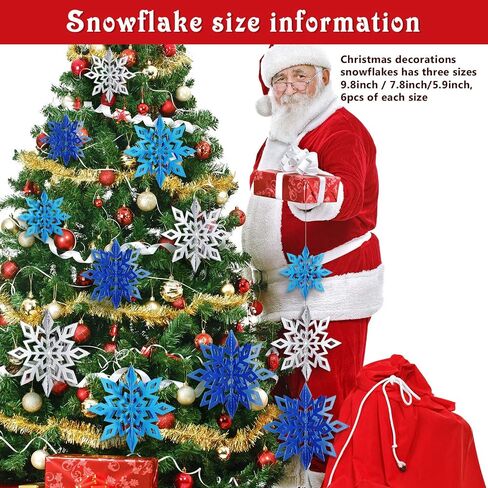 3D Hollow Christmas Winter Hanging Snowflakes Ornaments Decorations Glittery Large Snowflake Pendant Garlands for Winter Wonderland Party Home Decoration (Silver, White, Laser Color,18 Pieces) in Saudi Arabia