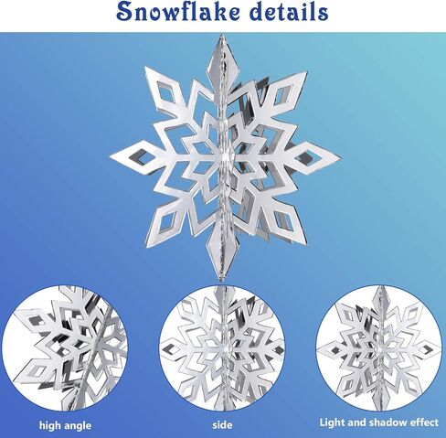 3D Hollow Christmas Winter Hanging Snowflakes Ornaments Decorations Glittery Large Snowflake Pendant Garlands for Winter Wonderland Party Home Decoration (Silver, White, Laser Color,18 Pieces) in Saudi Arabia