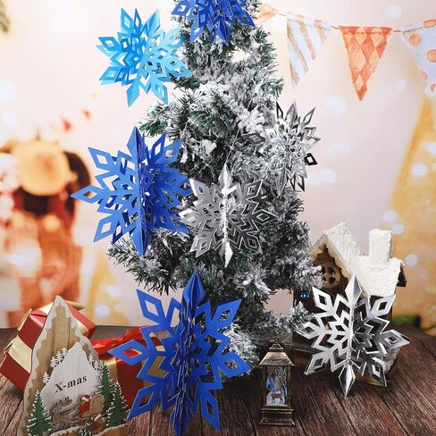 3D Hollow Christmas Winter Hanging Snowflakes Ornaments Decorations Glittery Large Snowflake Pendant Garlands for Winter Wonderland Party Home Decoration (Silver, White, Laser Color,18 Pieces) in Saudi Arabia