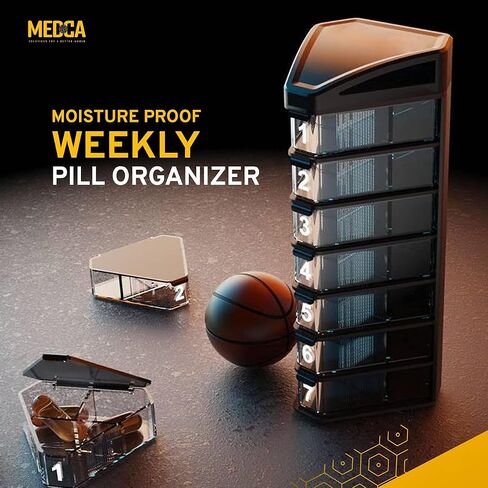 MEDCA Moisture Proof Weekly Stackable Pill Organizer - BPA Free, Weekly Pill Box Case with 3 Daily Compartments - Black Pill Box to Store Pills, Vitamins, Supplements in Saudi Arabia