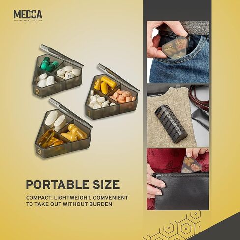 MEDCA Moisture Proof Weekly Stackable Pill Organizer - BPA Free, Weekly Pill Box Case with 3 Daily Compartments - Black Pill Box to Store Pills, Vitamins, Supplements in Saudi Arabia