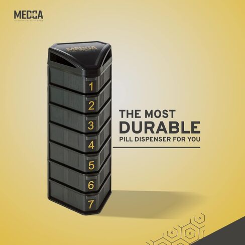 MEDCA Moisture Proof Weekly Stackable Pill Organizer - BPA Free, Weekly Pill Box Case with 3 Daily Compartments - Black Pill Box to Store Pills, Vitamins, Supplements in Saudi Arabia